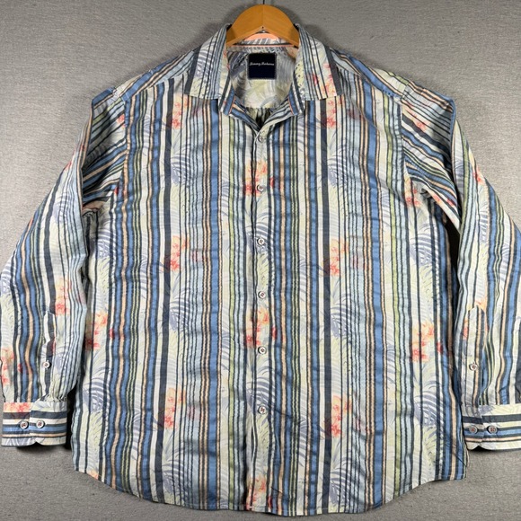 Tommy Bahama Other - Tommy Bahama Mens XL Blue Striped Tropical Floral Long Sleeve Button Front Shirt